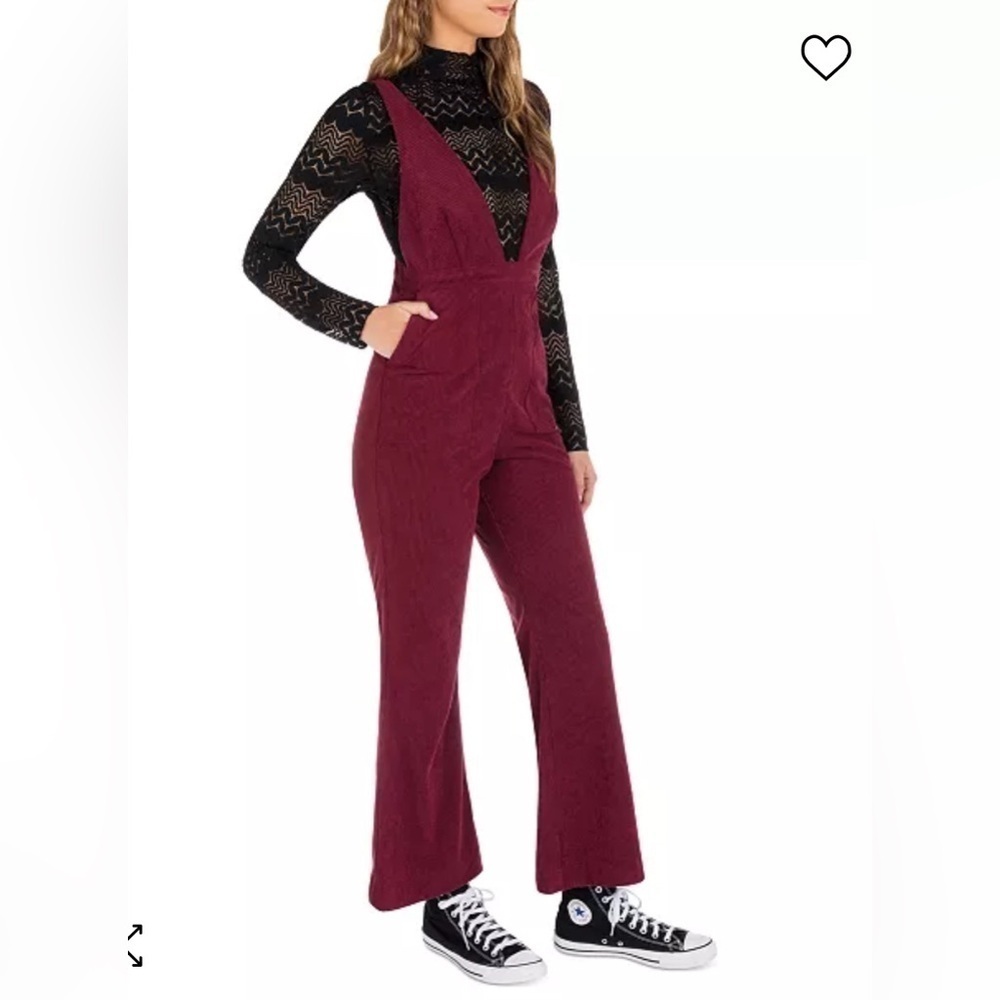 Hurley Ronny Rhubarb Red Corduroy Sleeveless V-Neck Y2K Flare Leg Jumpsuit